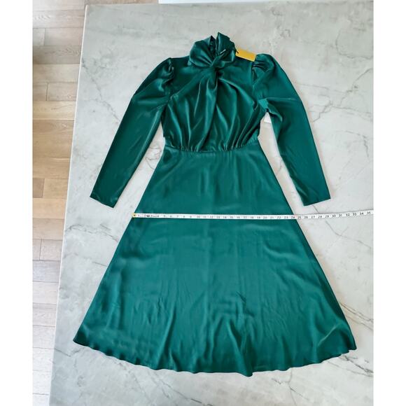 Alexia Admor Dress Sz 8 Emerald Green Satin Midi High Neck Long Sleeve NWT - Picture 6 of 8